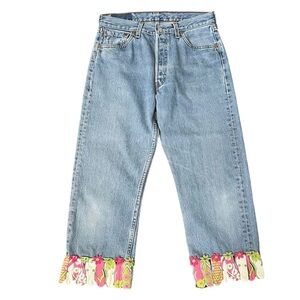 Vintage 2001 Levi’s X 3 Sisters 501 Women’s Cropped Upcycled Flip Flop Hem Jeans